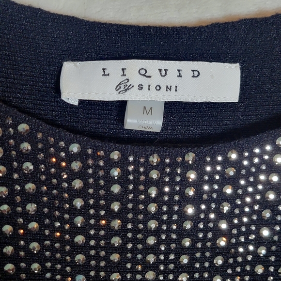 Liquid By Sioni Black And Silver Embellished Paillette Sweater Medium - Picture 3 of 10